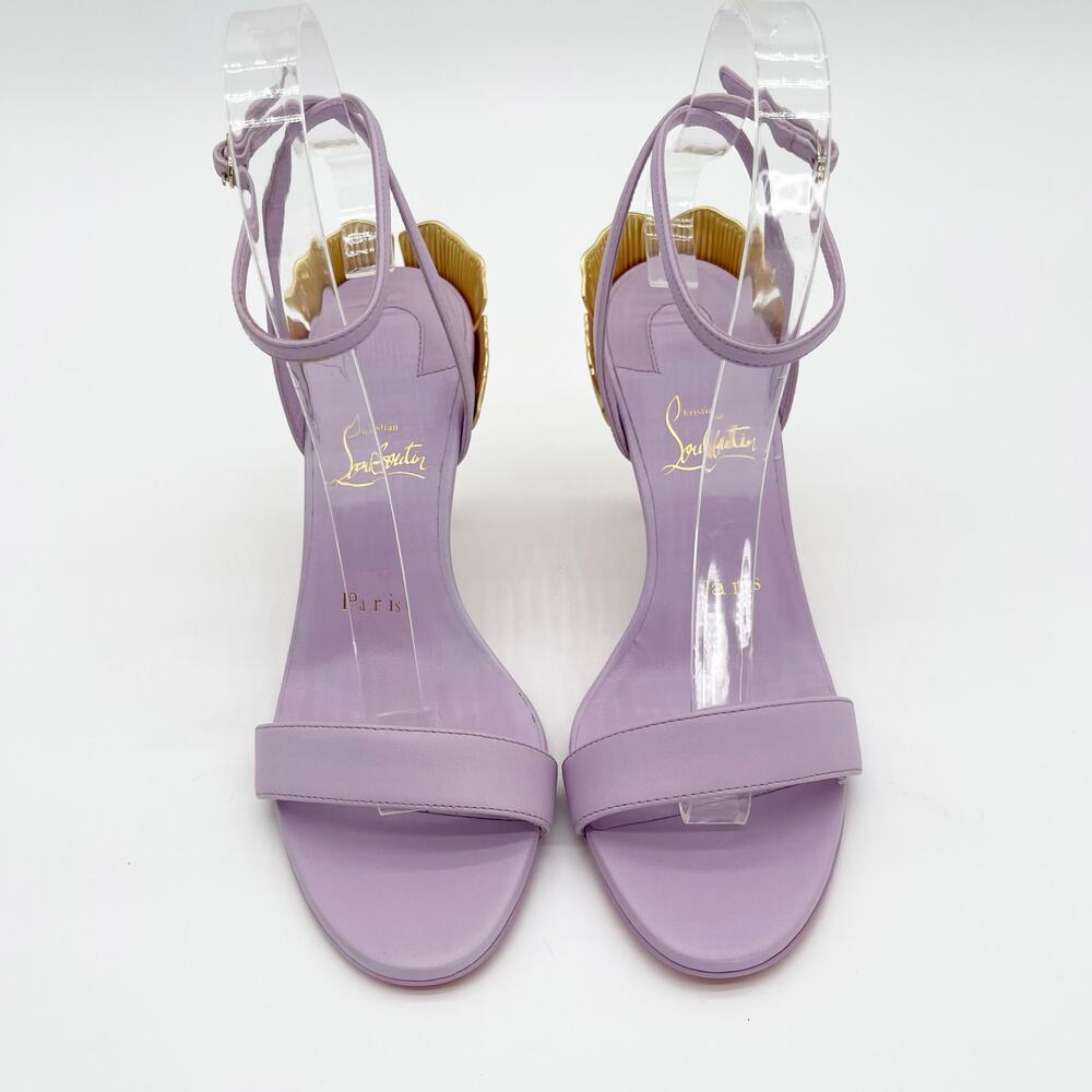 Christian Louboutin Ginko Girl 85 Lavender Ankle Strap Sandal Gold Heels EU 37 - Picture 11 of 16